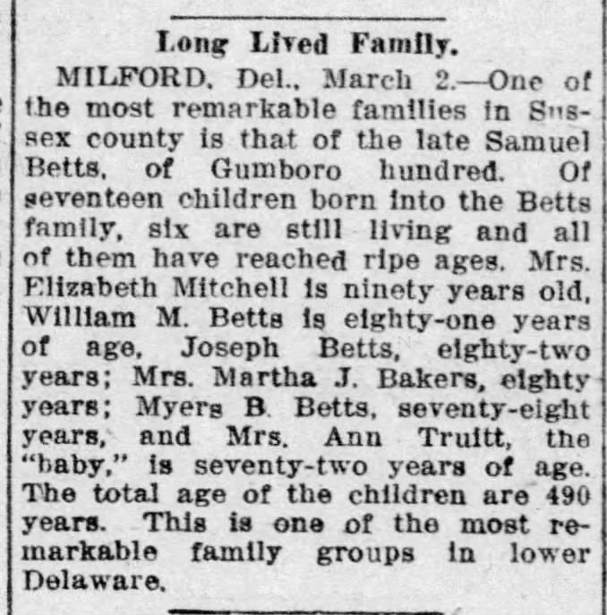 1913 betts long lived family