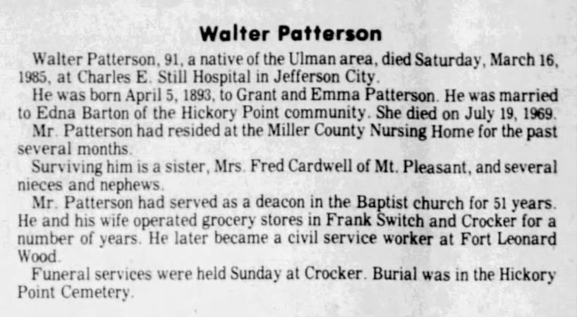 Obituary of Walter Patterson
