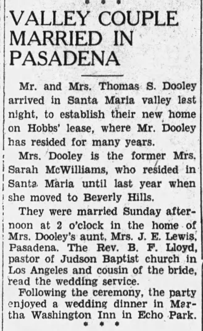 Thomas S. Dooley and 2nd wife, Sarah Jane (Protheroe) marry.