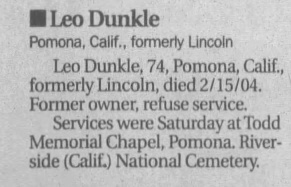 Leo Dunkle - Died