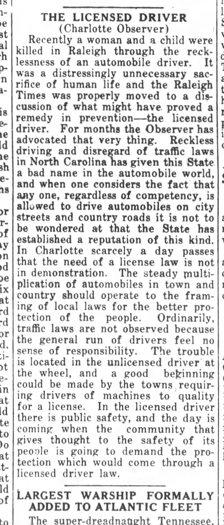 Licensed Driver Lenoir News 1920