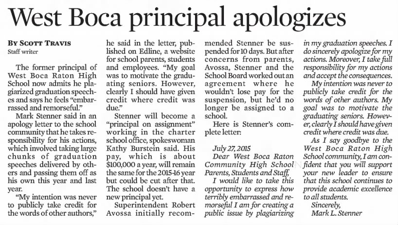 West Boca principal apologizes