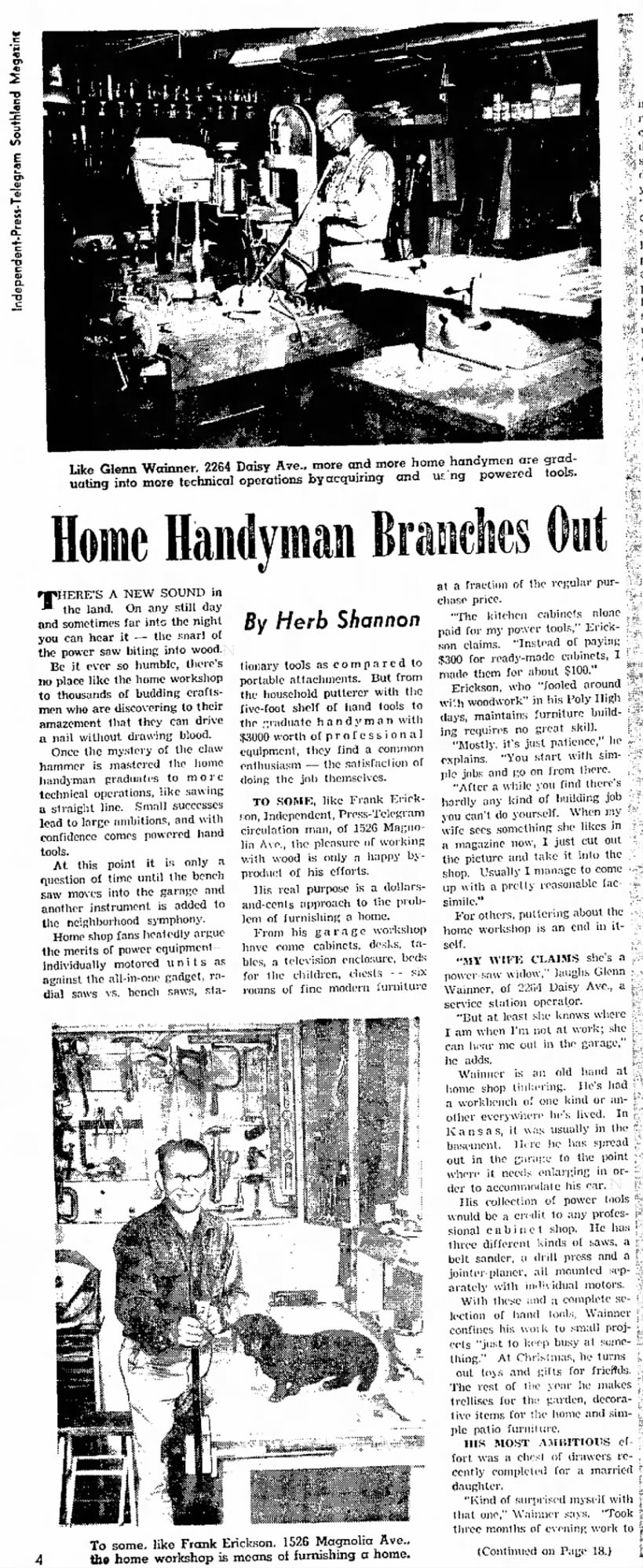 Glenn Byron Wainner, home handyman, 02 May 1954   -  Part I