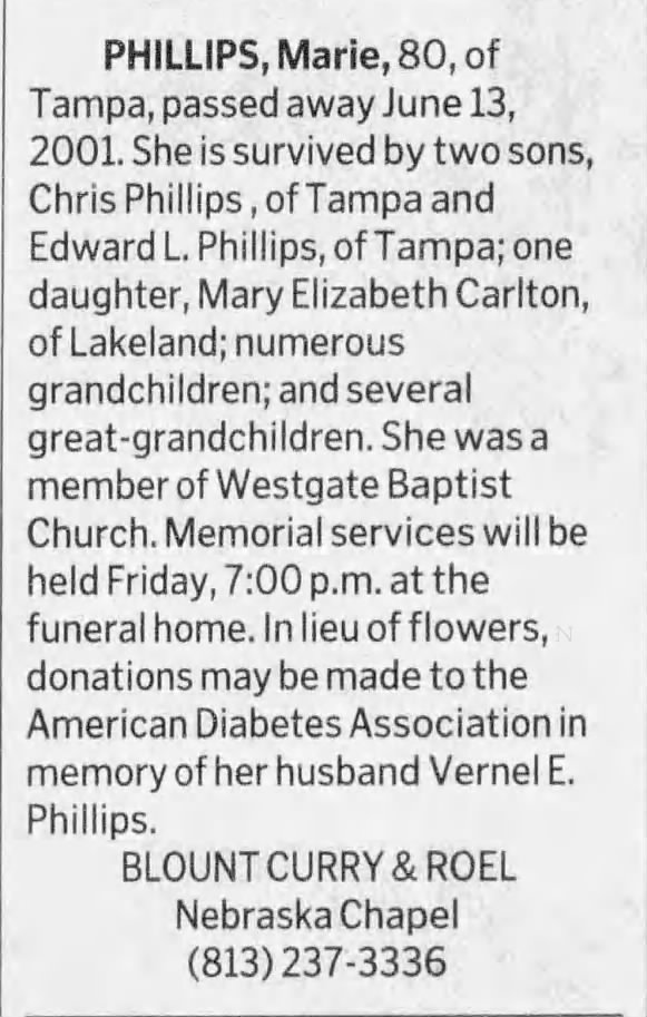 Obituary for Marie PHILLIPS (Aged 80)