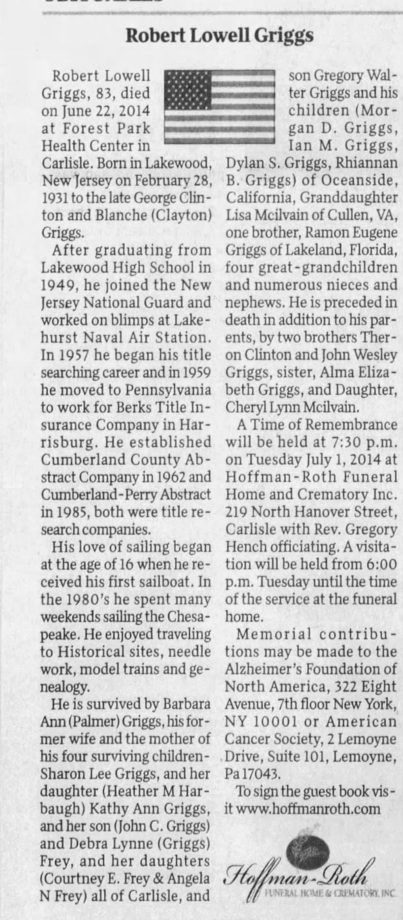 Obituary for Robert Lowell Griggs, 1931-2014 (Aged 83)