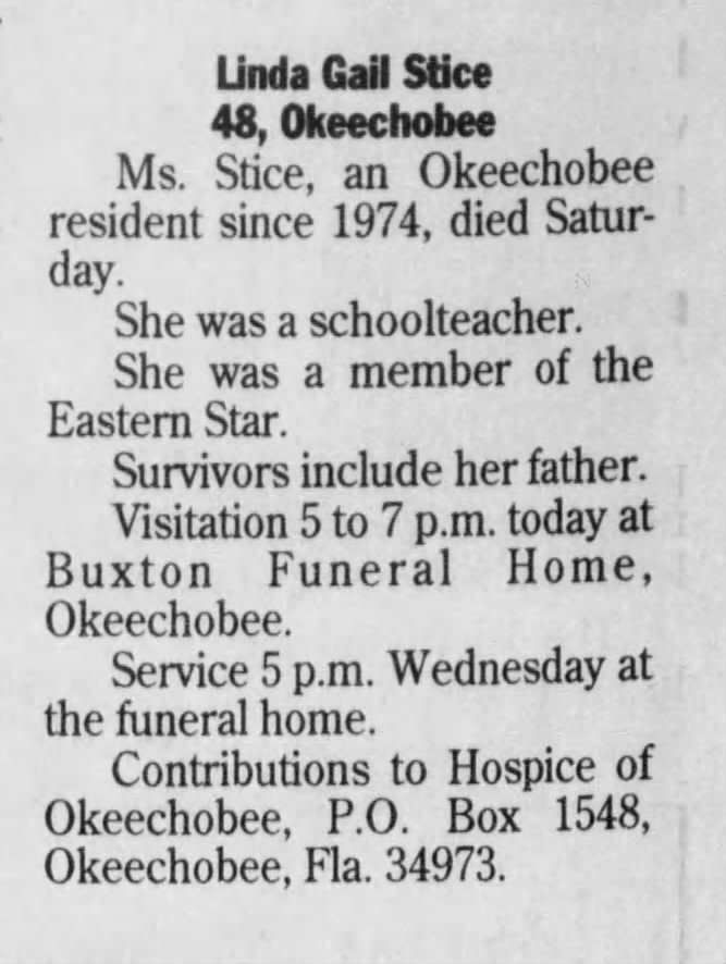 Linda Gail Stice Obituary