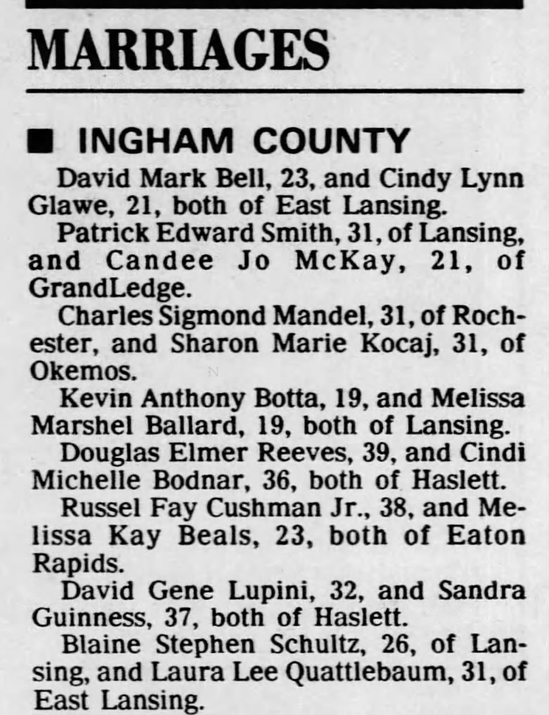 Ingham County Marriages
3.14.1991