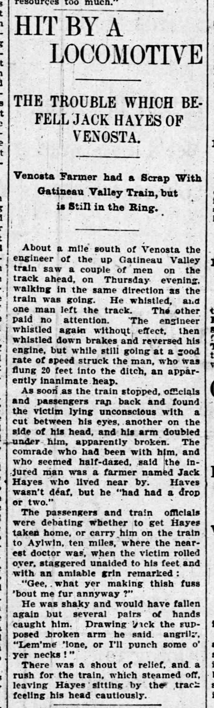 J.Hayes hit by train-Mau 13,1899