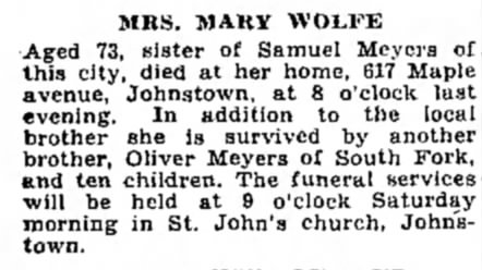 Mary (Meyers) Wolf Obituary