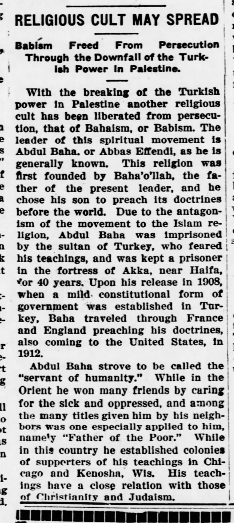 1919 Jan 24 Religious Cult May Spread (echoed elsewhere)