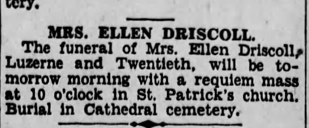 The Scranton Republican
8 June 1928
Ellen Driscoll funeral announcement