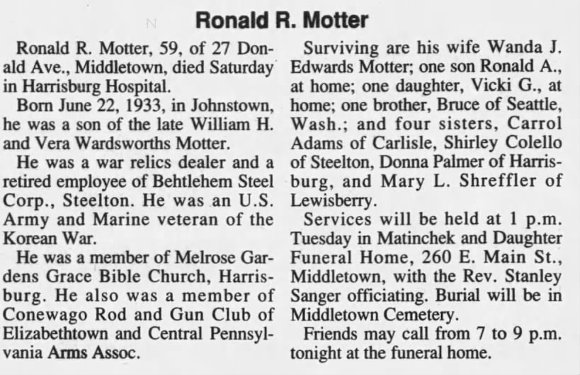 Obituary for Ronald R. Motter (Aged 59)