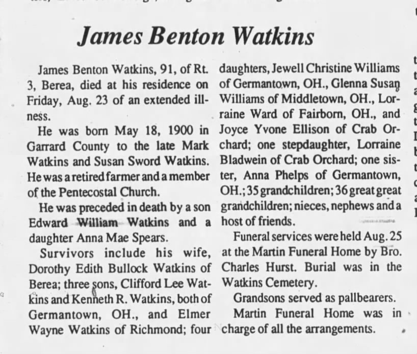 James Benton Watkins - Obituary