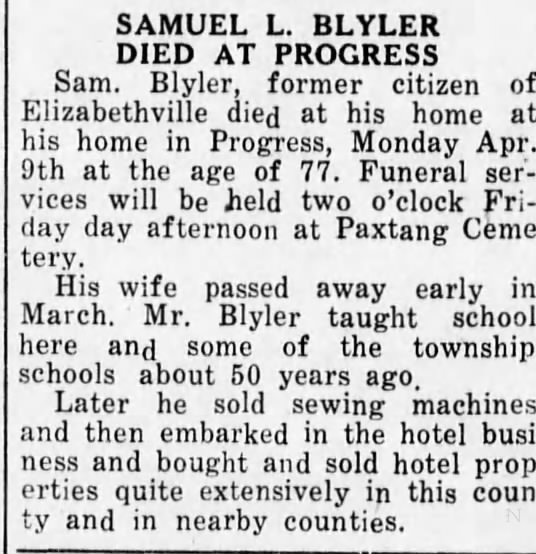 Obituary for SAMUEL L. BLYLER (Aged 77)