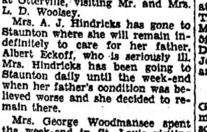 Lena goes to stay in Staunton to care for her father in his final illness 1933