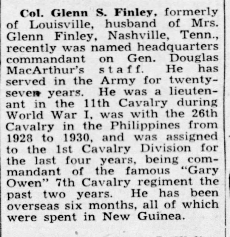 COL Finley Sr named on MacArthur's staff June 1944