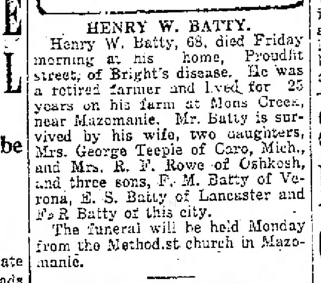 Henry W Batty Obituary