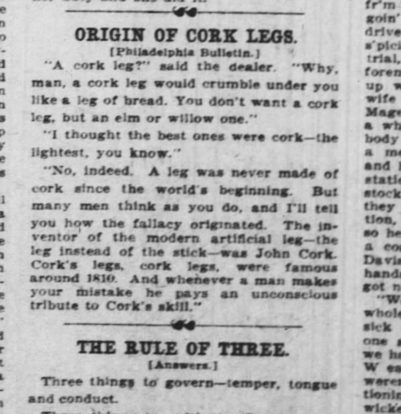 Cork Legs Cincinnati Enquirer 11 May 1907