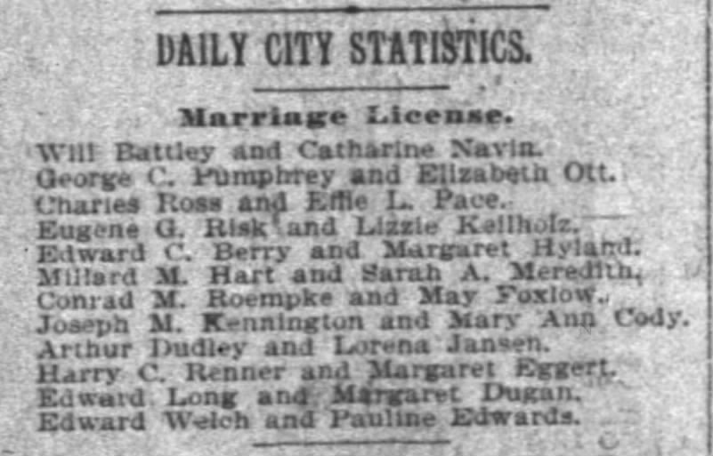 George C. Pumphrey & Eliz. Ott marriage license newspaper