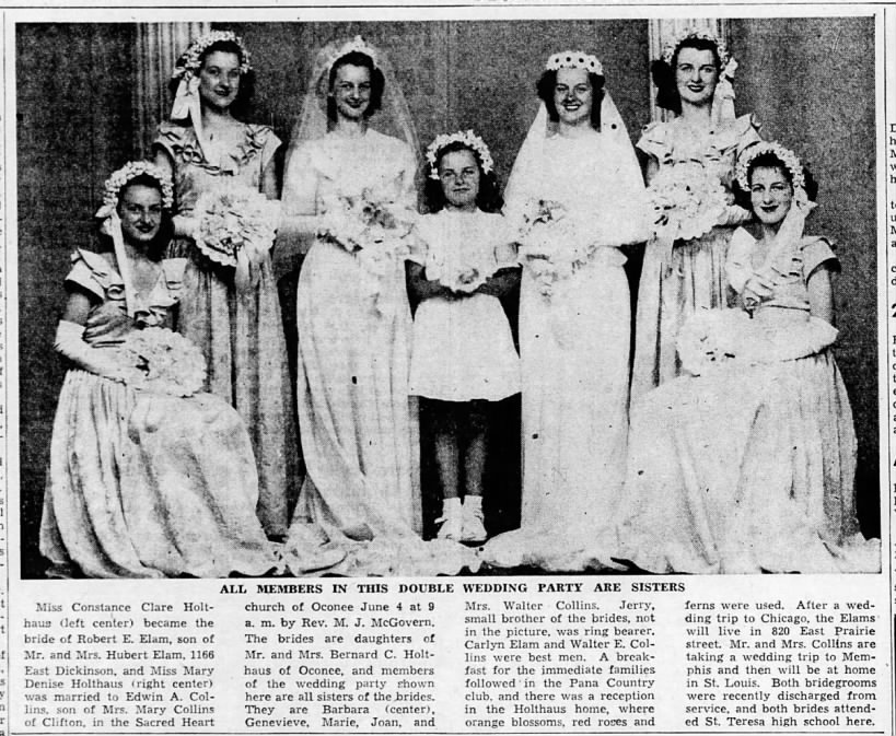 Holthaus sisters double wedding Oconee, IL 1946