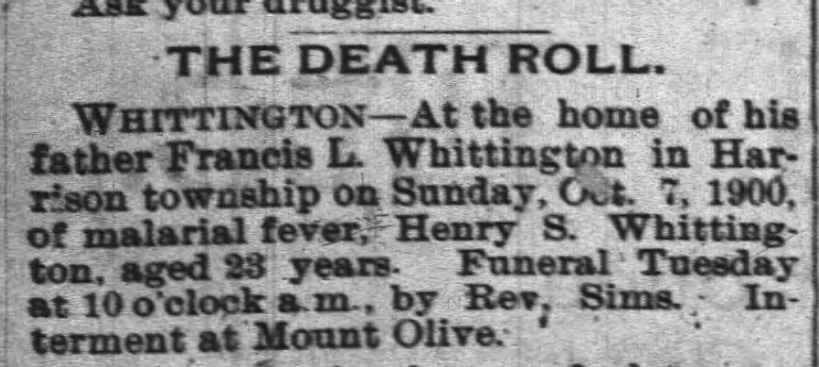 Henry Simpson Whittington death notice