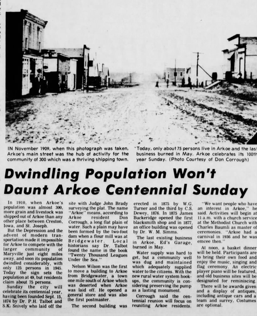 Arkoe Centennial September 13, 1974
