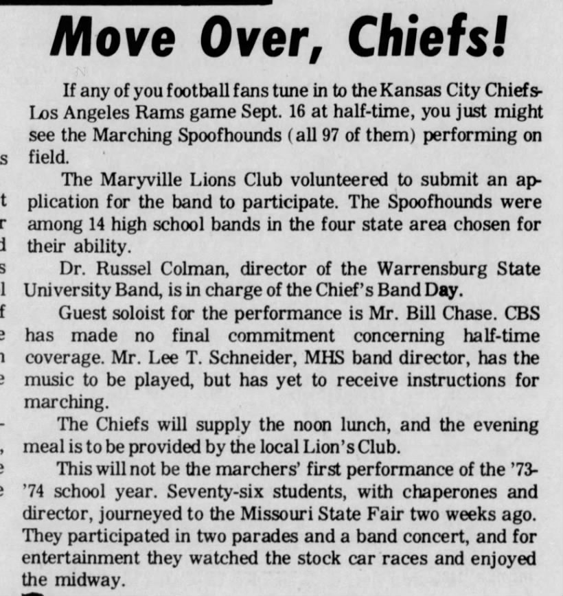 Spoofhound Bands Chiefs Half Time 1973-09-08