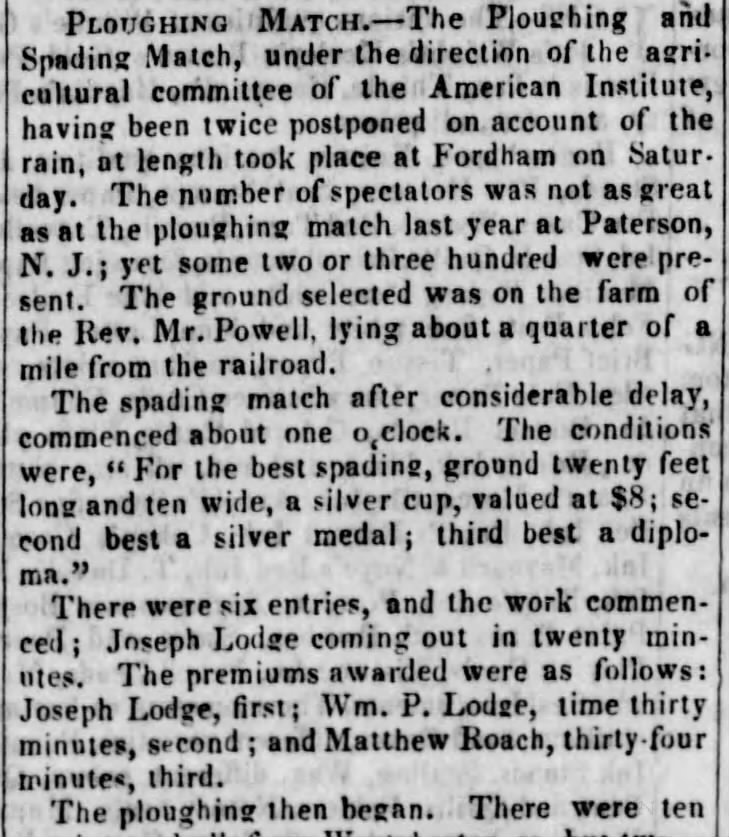 Could this be our Matthew Roach - winning a 'spading match' in Brooklyn in 1844?