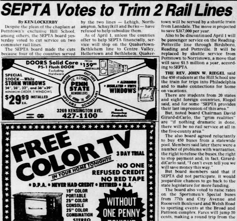 SEPTA Votes to Trim 2 Rail Lines