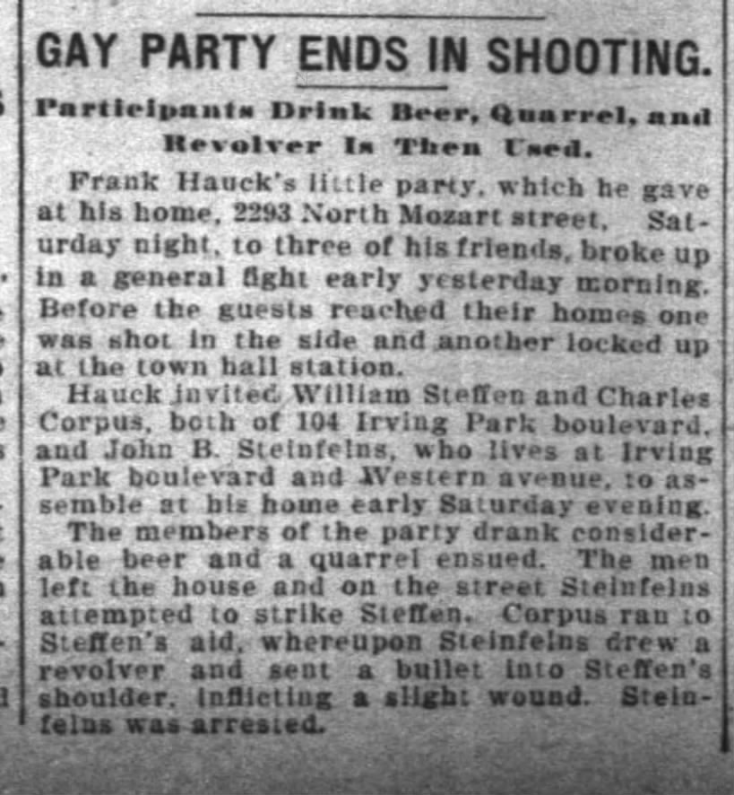 Frank Hauck party story - The Inter Ocean (Chicago, Illinois) - 29 Aug 1904