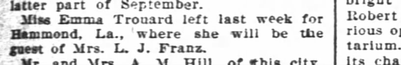 Emma Trouard Visits Mrs. L.J. Franz of Hammond