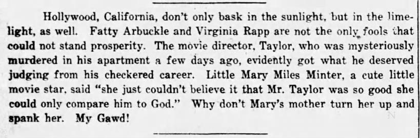 1922 Editorial suggesting Mary Miles Minter be spanked