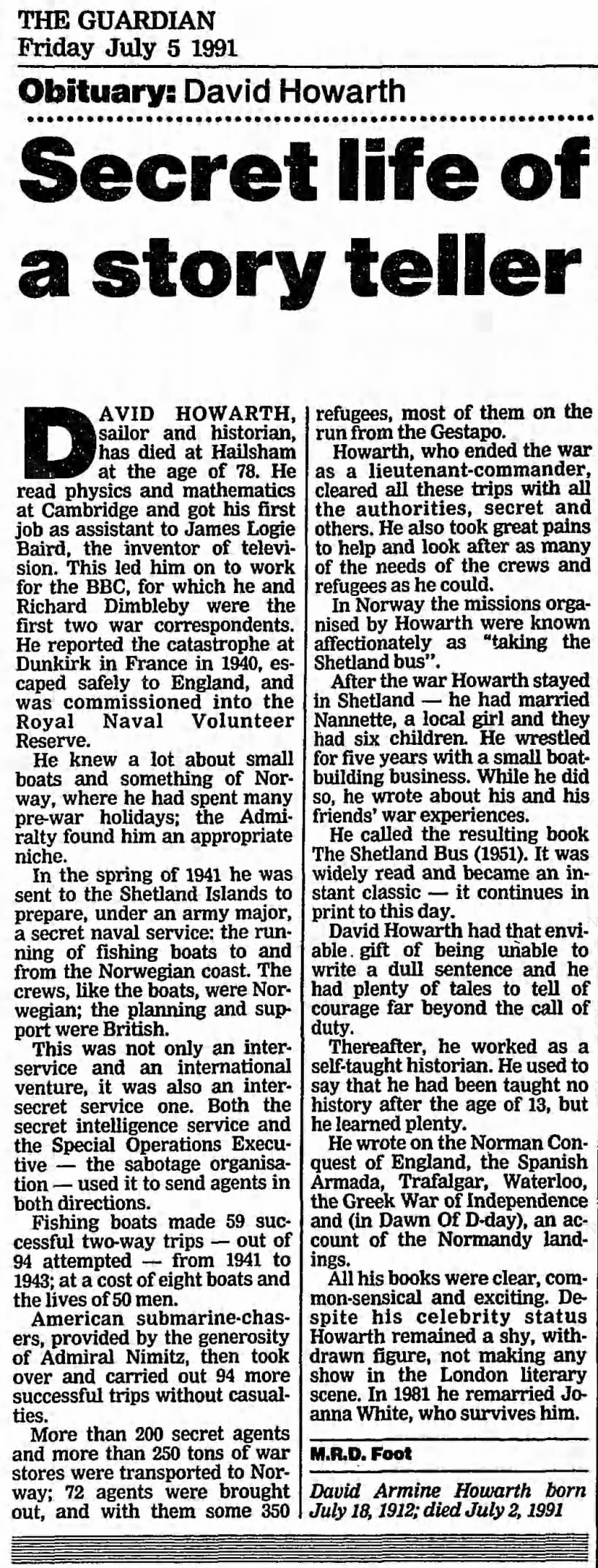 David Howarth obit The Guardian 07-05-91