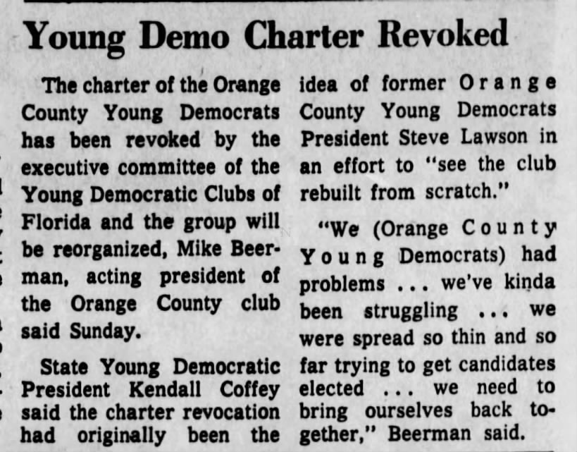 Orange County Young Democrats Charter Revolked 1975