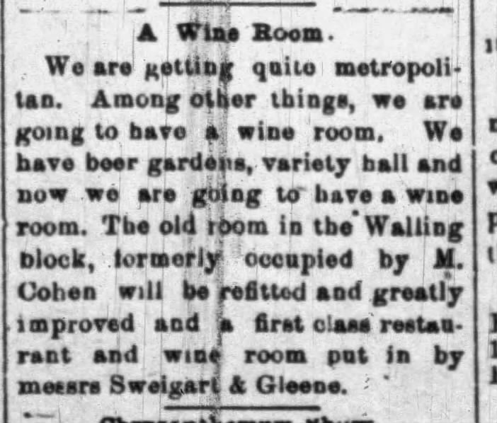 "A Wine Room,” The Daily Muncie Herald, November 15, 1892.