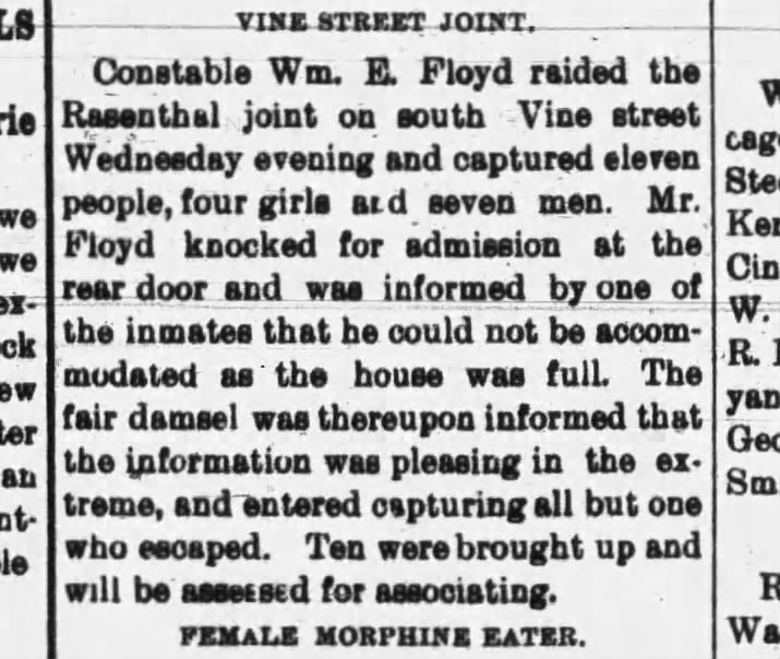 “Vine Street Joint,” The Muncie Morning News, June 1, 1894.