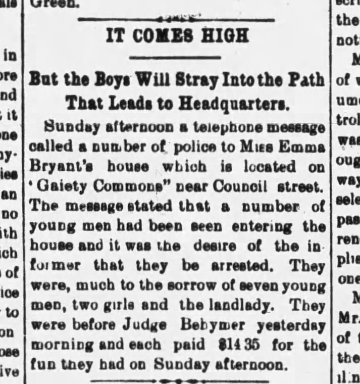 "it Comes High" Muncie Morning News, March 19th, 1895