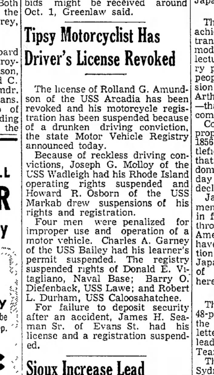 Newport Daily News (8/18/53) CAG license suspended