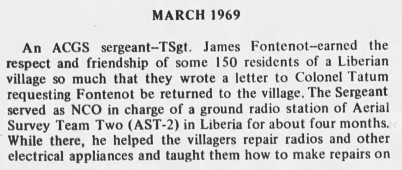 Sgt James Fontenot Liberia 1969