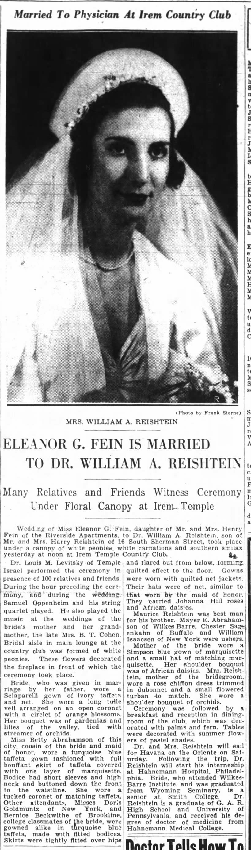 William Reishtein and Eleanor Fein Wedding