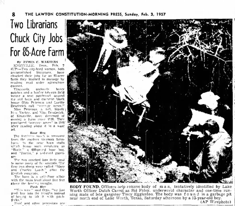 Tincy Eggleston body found Feb 3 1957
