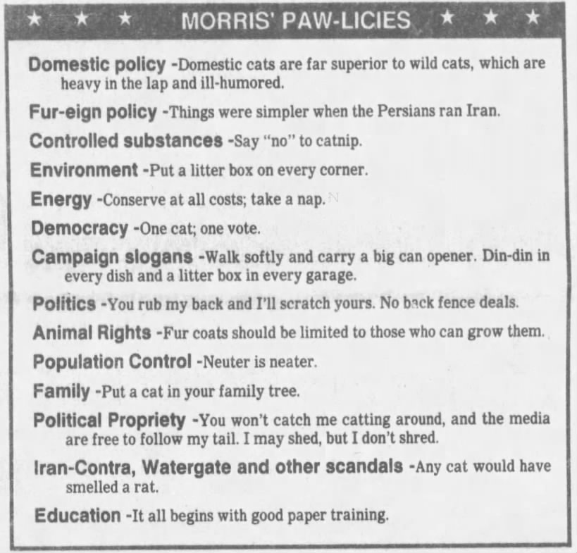 "Morris' Paw-licies"