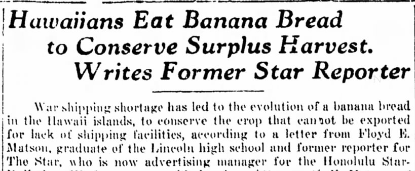 Banana Bread invention of necessity in Hawaii