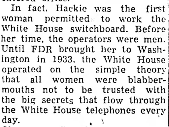Hackie first woman to work the White House switchboard