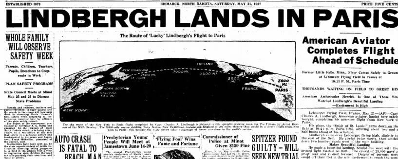 Charles Lindbergh Makes First Solo Nonstop Transatlantic Flight in the Spirit of St. Louis