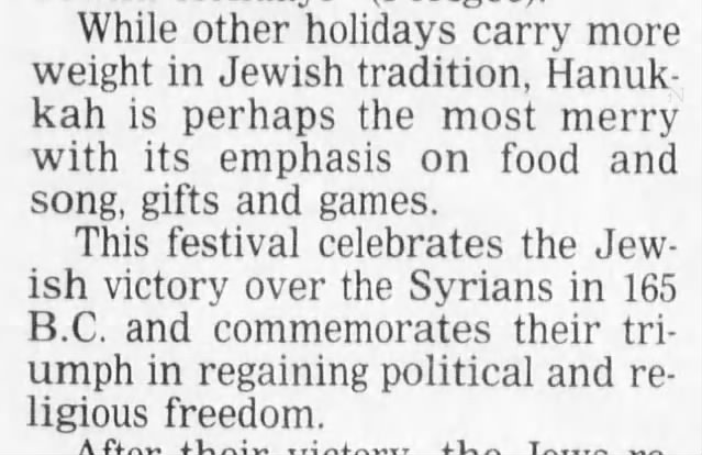 Hanukkah celebrates religious freedom