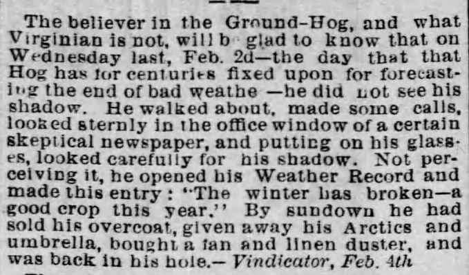 Groundhog Predicting the Winter - Feb 1887