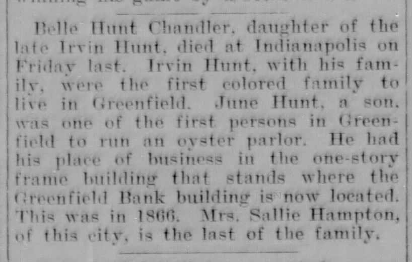 Death Notice of Belle Hunt Chandler