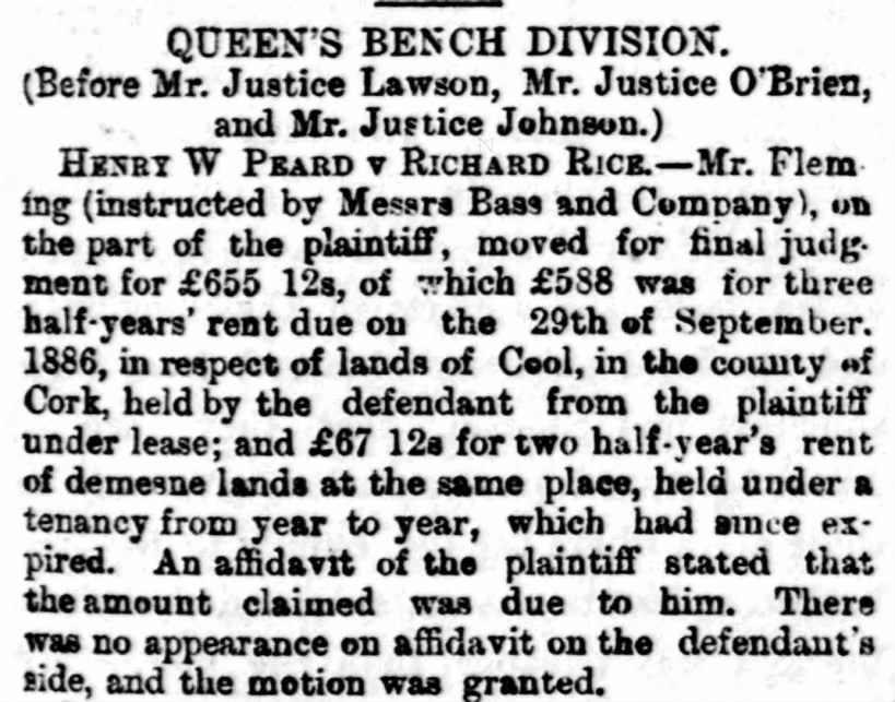 Richard Rice eviction 18 Jan 1887