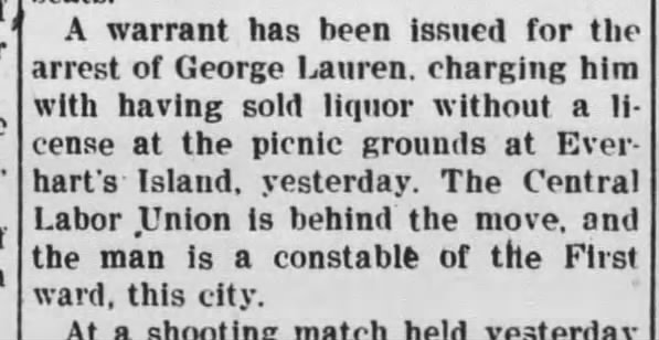 George Laurin 1901 liquor warrant